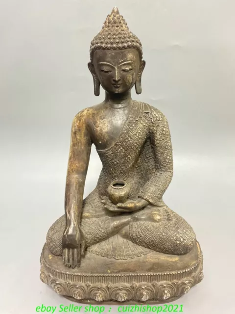 12.2'' Old Tibet Pure Bronze Miao Silver Shakyamuni Sakyamuni Buddha Statue