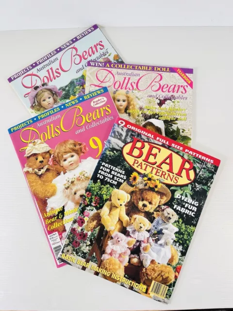 3 x Australian Dolls Bears and Collectables Plus Bear Patterns Magazines Craft