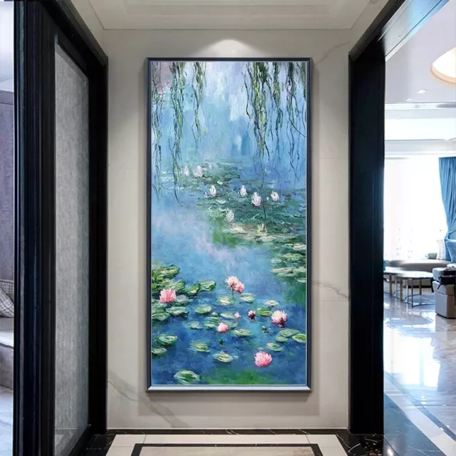 Flower Hand Painted Water Lilies Oil Paintings On Canvas Texture Lotus Pond Pink