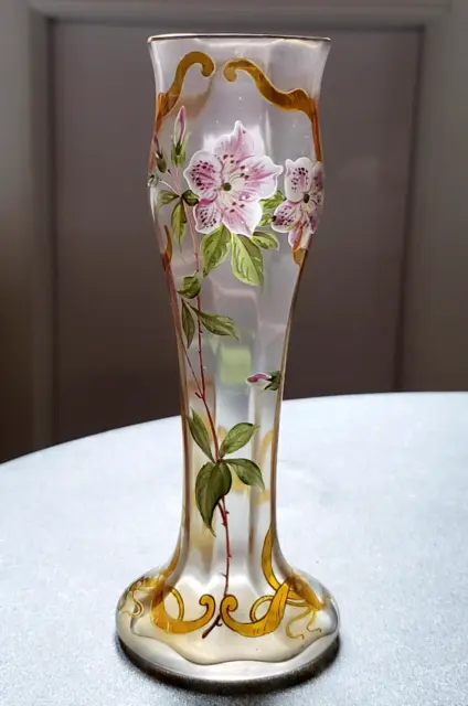 Petit VASE cristal ART NOUVEAU décor FLEUR peint émaillé style LEGRAS