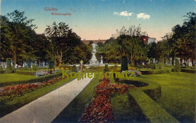 color AK Görlitz; Wilhelmsplatz, Anlagen, 1918