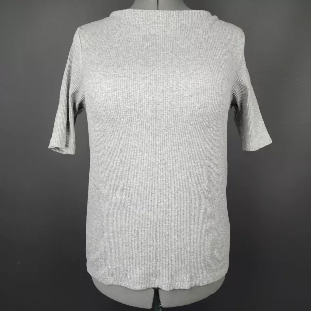 Uniqlo Womens Ribbed Boat Neck Half Sleeved T-Shirt Grey Size XL - 208