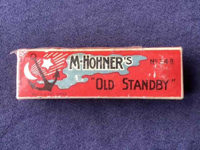 “OLD STANDBY” No. 34 B  VINTAGE HARMONICA MADE BY M. HOHNER WITH ORIGINAL BOX