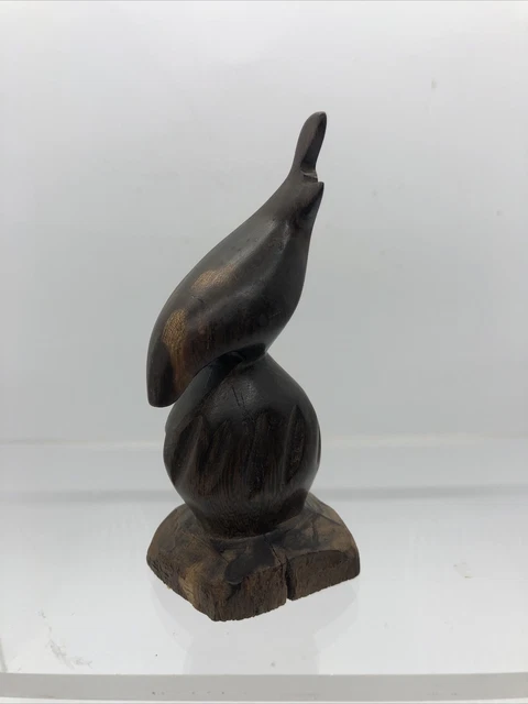 Carved Wooden Partridge Quail Dark Wood Bird Statue Figurine 4”