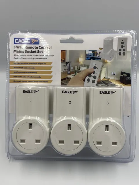 Eagle 3 Way Plug in Home Electrical Remote Control Mains Socket Adaptor Set