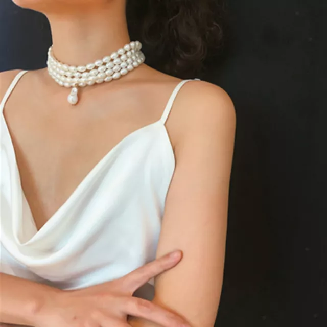 Collier multicouche de fausses perles chaîne collier ras du cou déclaration de