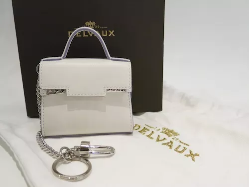 Delvaux White Tempete Leather Bag Charm Key Ring, Nib! - poupishop
