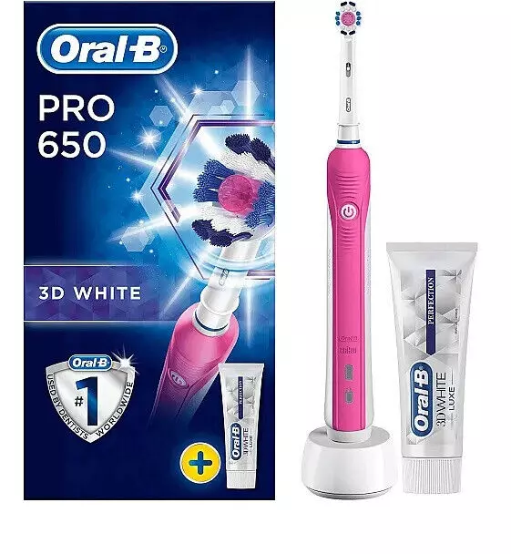 Cepillo de dientes eléctrico recargable Oral-B Pro 650 3D CrossAction pasta de dientes rosa