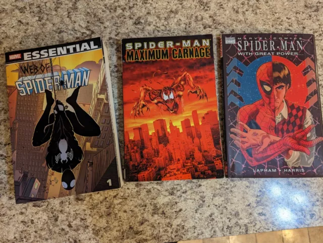 SPIDER-MAN - 3 book lot: Essential, Maximum Carnage, With Great Power