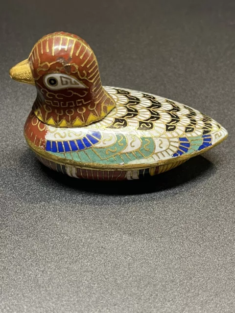 Vintage Chinese Cloisonne Bird Duck Trinket Box