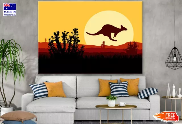 Kangaroo at Sunset Vector Art Wall Canvas Home Decor Australian Made Quality