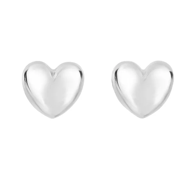 14k White Gold 11mm Shiny Finish Puffed Heart Fancy Post Earrings