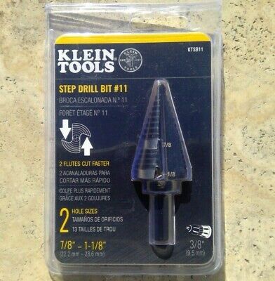 🌟🎈 KLEIN TOOLS KTSB11 Step Drill Bit #11 Double-Fluted 7/8 to 1-1/8-Inch 🌟