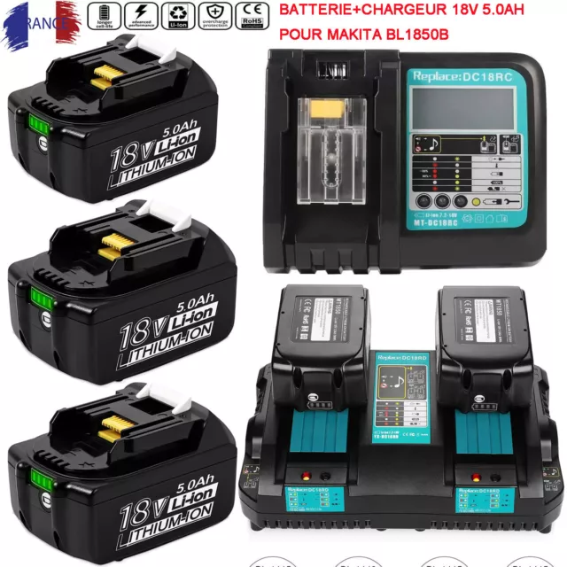 Pour Makita 18V 5.0Ah BL1850B Batterie BL1860B 197570-9 LXT Li-ion Chargeur DC18