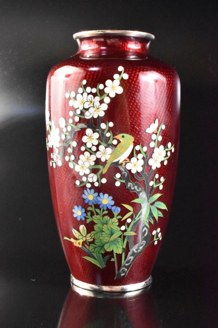 M2793: XF Japanese Metal Cloisonne-ware Flower Bird FLOWER VASE Ikebana