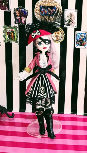 Monster High inspired OOAK Pirate Doll in handmade Pink & Black outfit All incl.