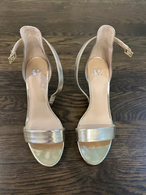 Nordstrom BP. 'Luminate' Open Toe Ankle Strap Heel Size 7.5 Champagne Gold