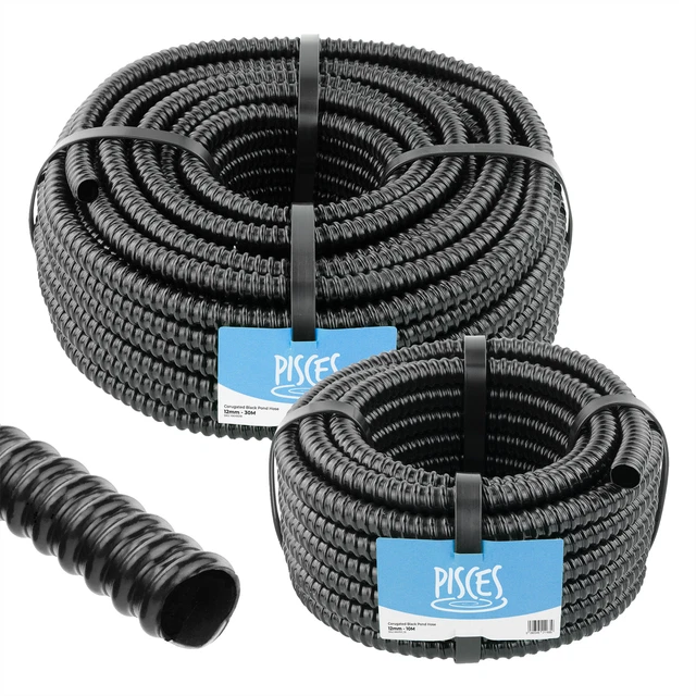 0.5 INCH (12MM) BLACK CORRUGATED FLEXIBLE HOSE FISH POND PUMP PVC