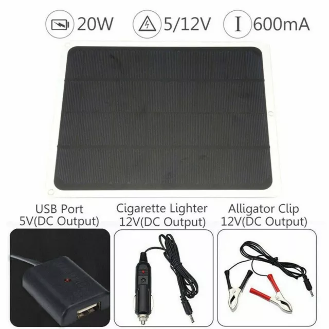 Car Boat Yacht Solar Panel Trickle Battery Charger Power Supply Outdoor 12V 20W