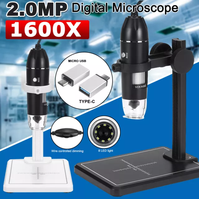 1600X 2MP USB Handheld Digital Microscope Magnifier Camera With 8LEDs and Stand