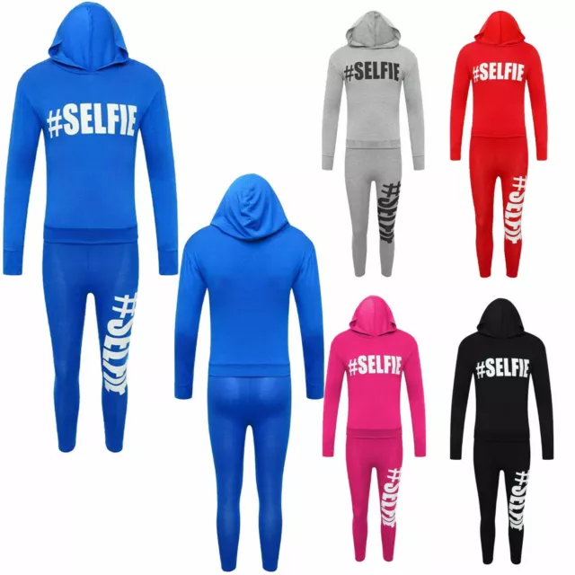 New Girls Kids Selfie Tracksuits Hooded Sets Loungwear Age 7-13 Years Jogging