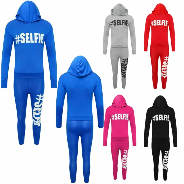 Nuove Tute Selfie Ragazze Bambini Set Con Cappuccio Loungwear Età 7-13 Anni Jogging