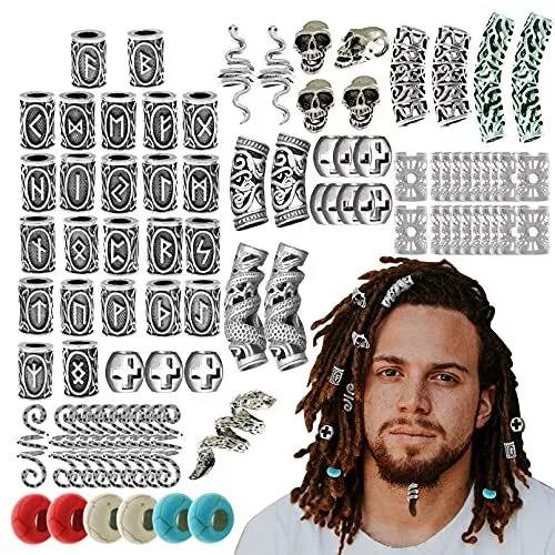 85Pcs Viking Norse Rune Beard Beads Ring Hair Braids Dreadlock Dreads Skull Snak