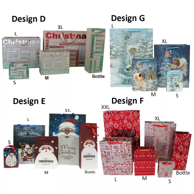 12x Christmas XMAS Gift Bags Cardboard Paper Bags w Foil S M L XL Bottle [D-G]