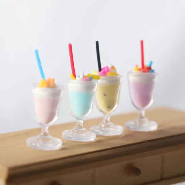 4PC Dollhouse Miniature 1:12 Scale Milk Drink Kit Ice Cream Food Set Party Fruit