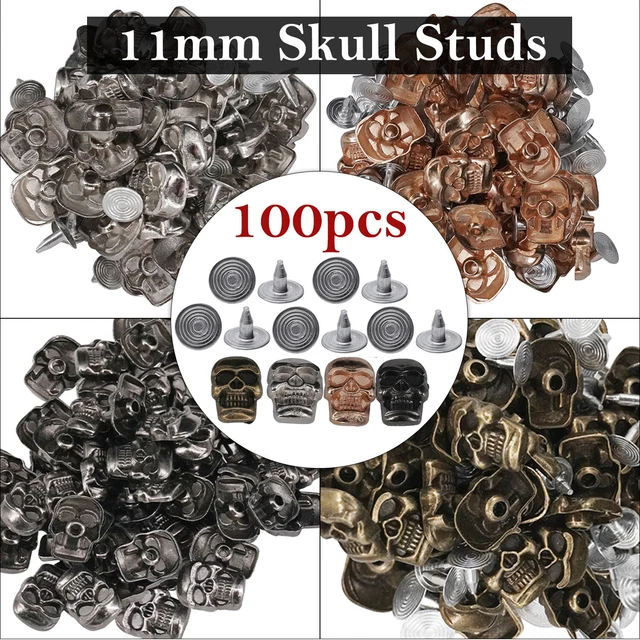 Tête de Mort Clous Punk Rivets avec Broche 100pcs DIY Cuir Arts Veste Tissu 11mm