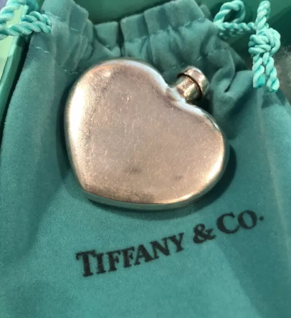 Tiffany & Co. Vintage Sterling 925 Silver Heart Shaped Perfume Bottle Flask Box