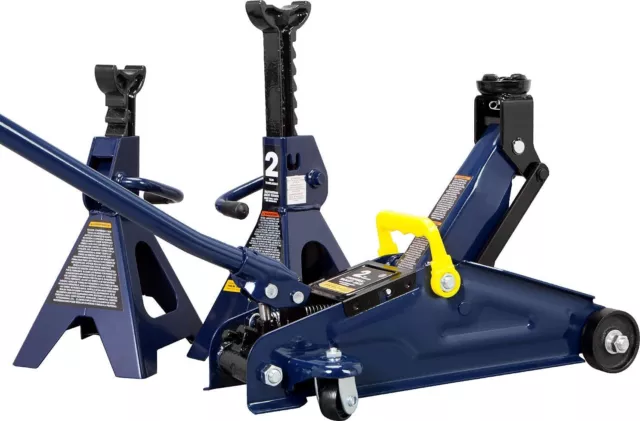 TCE Torin Trolley Service/Floor Jack Combo with 2 Jack Stands, 2 Ton , Blue