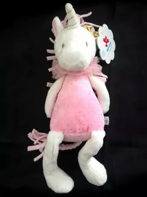 Doudou Peluche Nicotoy Licorne Rose Blanc Etoile Or Dore Neuf