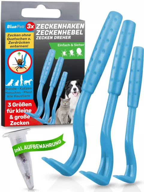 BluePet 3er Set Zeckenhaken für Hunde, Katze, Pferd & Mensch - Zeckenhebel