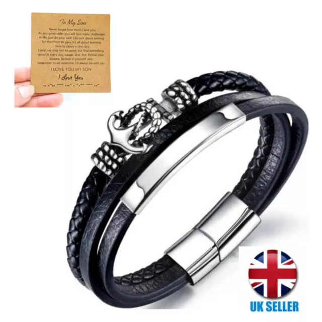 Premium High Quality Steel Anchor Multi-strap Leather Anchor Bracelet Men unisex