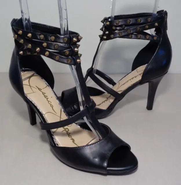 Jessica Simpson Size 9.5 M MANIAH Black Leather Heeled Sandals New Women's Shoes