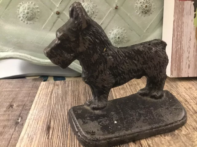 Vintage Scottie Terrier Dog Cast Iron Bookend/Doorstops Heavy Farmhouse Black