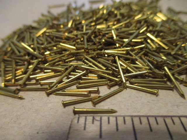 100  Vintage 3/8" X #20, Solid Brass Brad Nails, Round Dome Head Escutcheon Pins