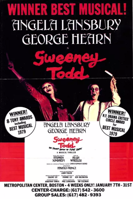 Stephen Sondheim "SWEENEY TODD" Angela Lansbury / George Hearn 1981 Flyer