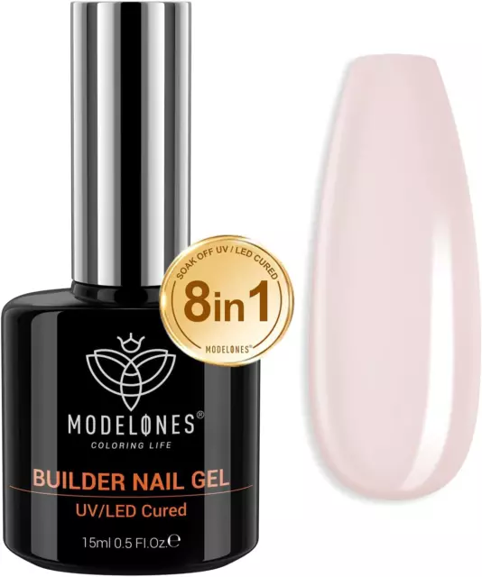 Modelones Gel Nail Polish Builder Nail Gel, 8-in-1 Cover Nude Gel Builder, Hard