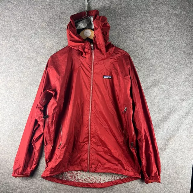 Patagonia Jacke Herren groß rot Nylon mit durchgehendem Reißverschluss Torrentshell Regenmantel mit Kapuze