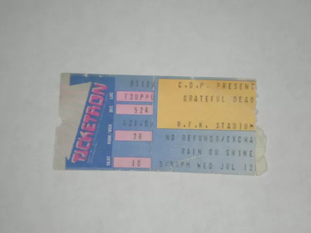 Grateful Dead Ticket Stub-1989-Jerry Garcia-RFK Stadium-Washington,DC