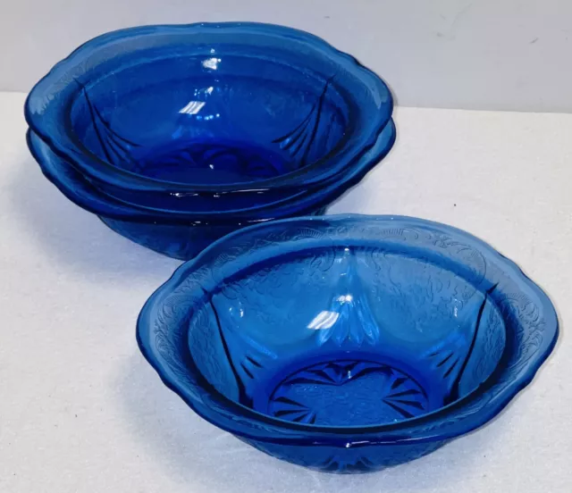 3 Hazel Atlas ROYAL LACE COBALT  BLUE 5" Berry Bowls