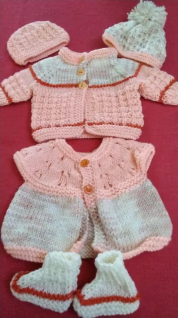 Hand knitted baby sets with added bonus  Newborn Size 15 inch Chest in soft yarn