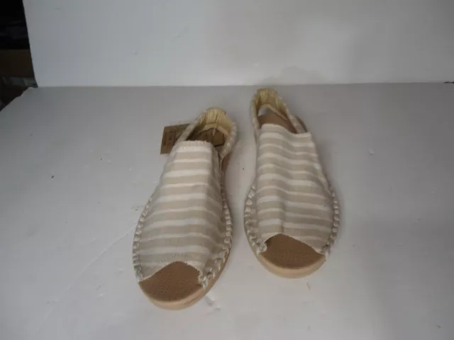 Reef Escape Sling Sz 6 Tan Striped Large Stitch Slingback Sandals