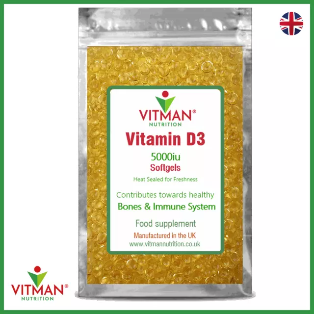 Vitamin D3 5000iu Softgels No Fillers Bones Immune System Support Sunshine Boost