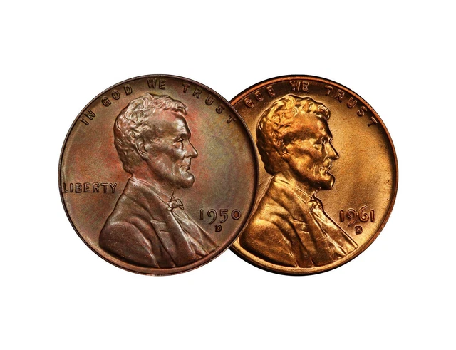1950 D 1961 D Lincoln Wheat Memorial Cent 1c Brilliant Uncirculated 2 Set