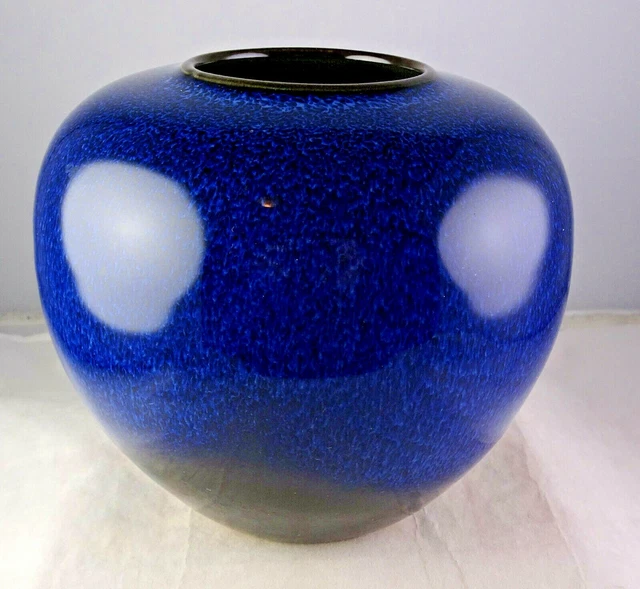 High Gloss Vintage Studio Art Pottery Globe Form Urn Vase Rich Deep Blue