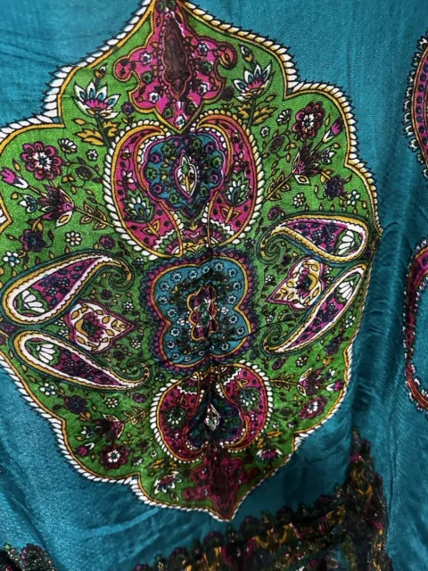 Beautiful Teal And Multicolor Floral Scarf/Shawl 27” Wide 76”Long Silk Like