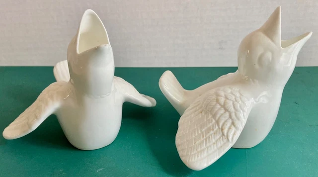 2 White Ceramic Baby Bird Figurines Set of 2